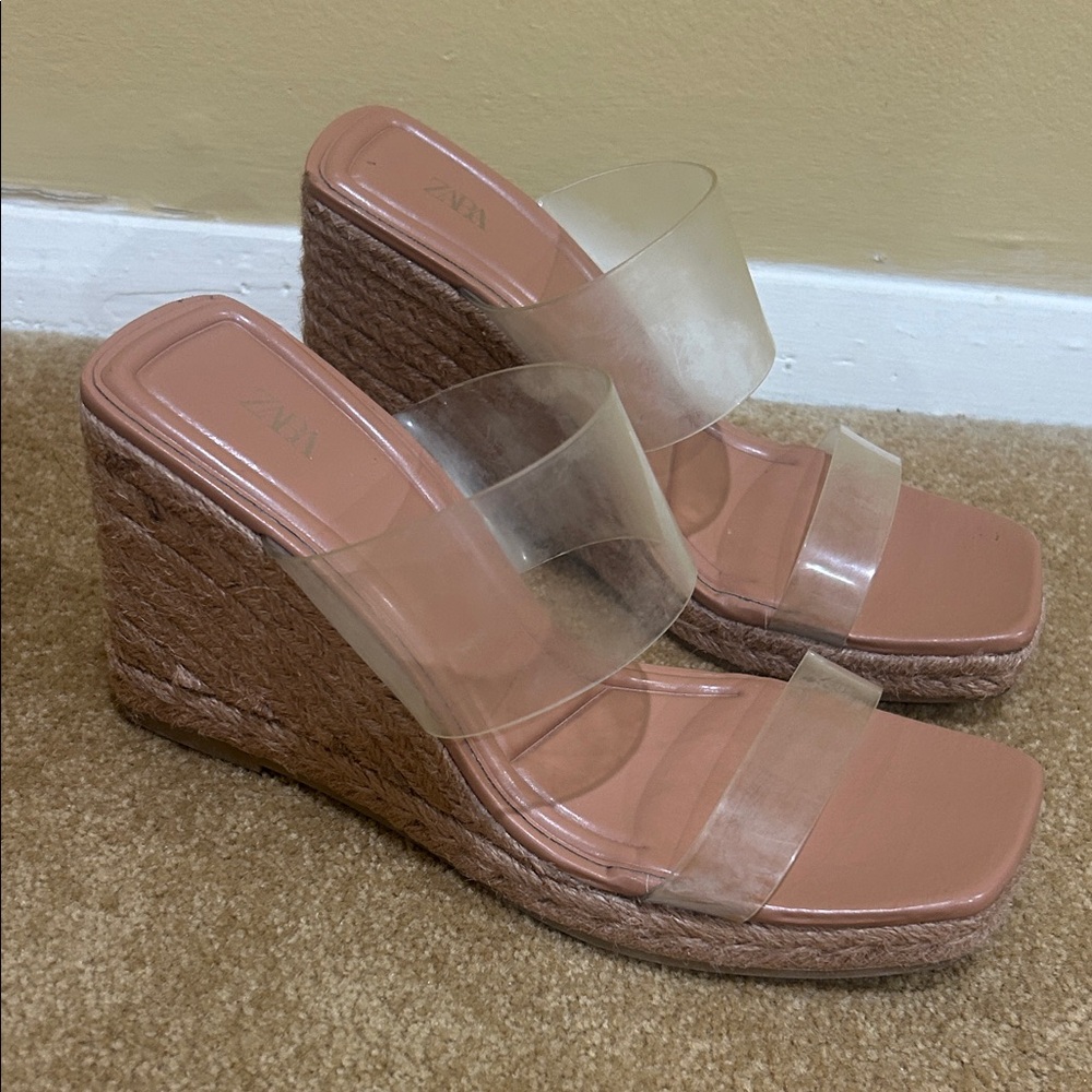 Zara Women's Wedge Sandals with Clear Straps - Brown - Picture 2 of 14